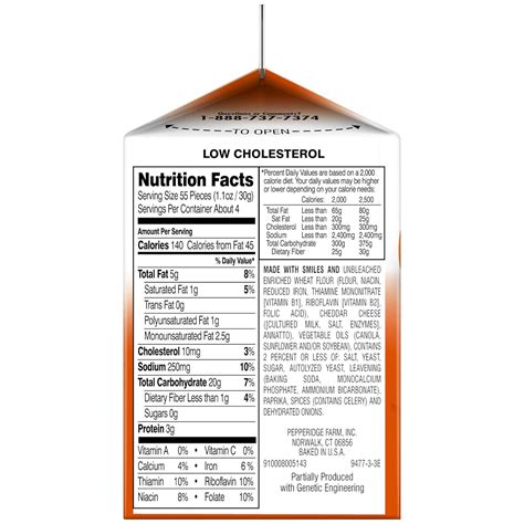 Pepperidge Farm <b>Goldfish</b> Princess Cheddar Ers 6 Oz Bag. . Nutrition label for goldfish
